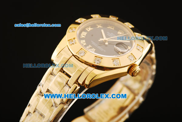 Rolex Datejust Automatic Movement Full Gold with Black Dial and Diamond Bezel-ETA Coating Case - Click Image to Close